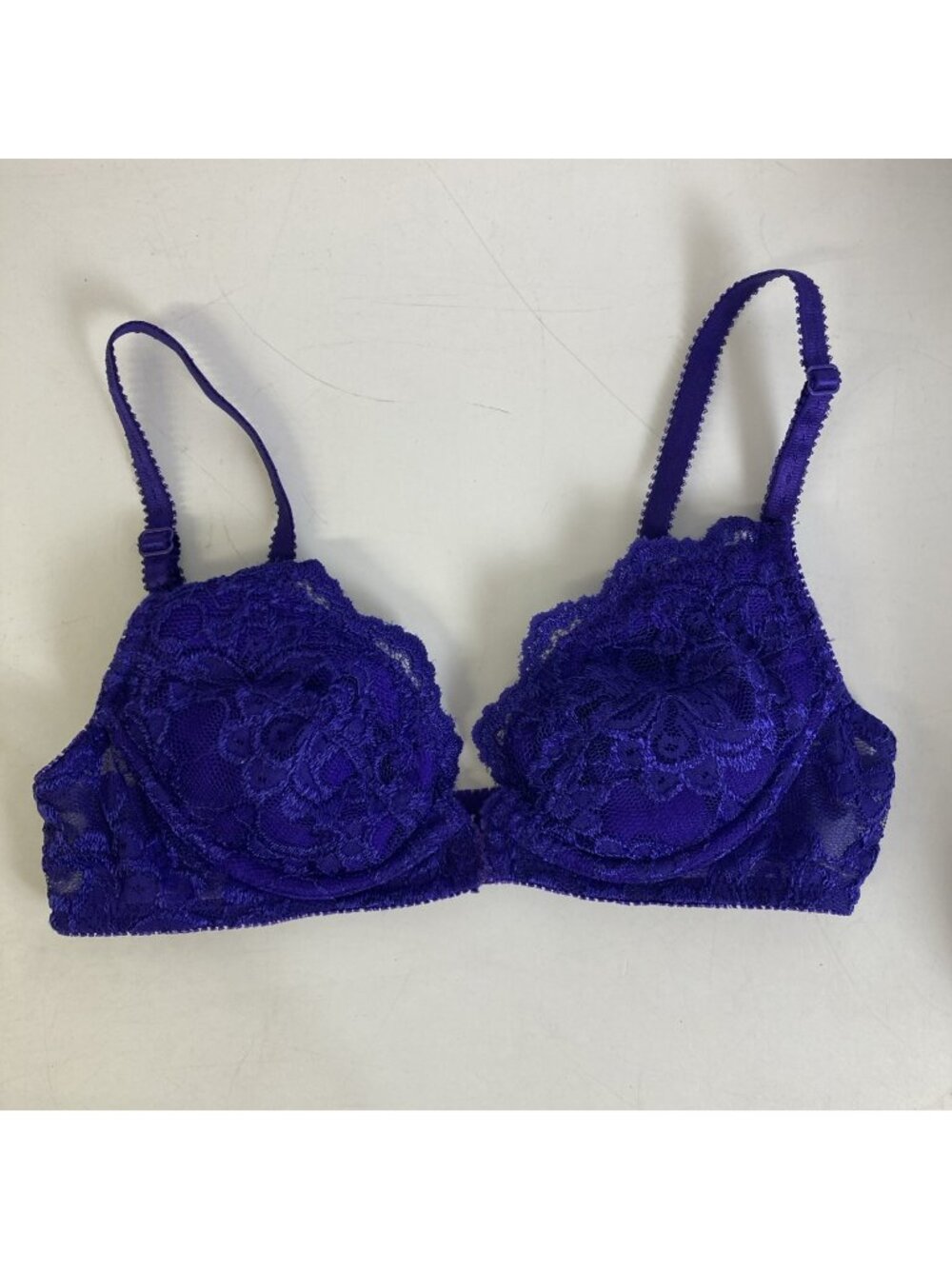 Vintage Fredericks Of Hollywood Lacey Bra 34B Purple Floral Adjustable